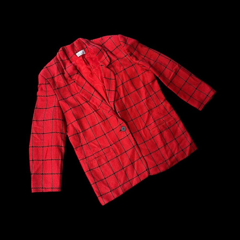 Vintage Red Plaid Blazer Jacket 1980s Pappagallo Size 14 Made In USA As Is - Picture 1 of 8